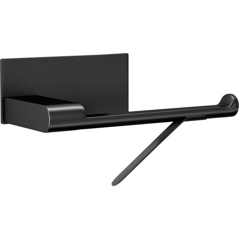 Porte-rouleau de papier toilette - No Drilling Required - Noir - Pour cuisine et salle de bain - Avec frein à roulettes - 1 (1/5)