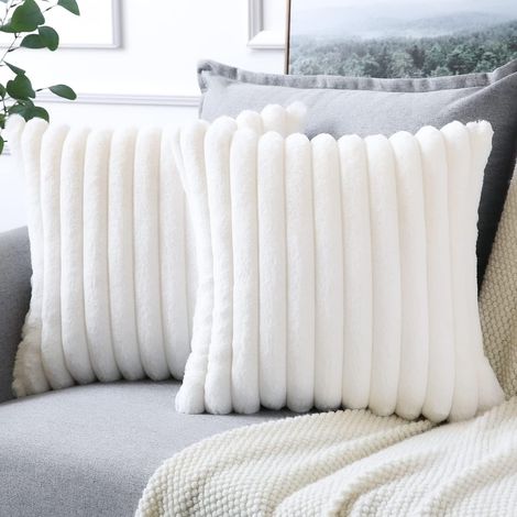 Weiche Plüsch-Samtkissenbezüge aus Fell, 45 x 45 cm, beige-weiß, 2er-Set, für Bett, Schlafzimmer, Sofa, als weiche Innendekoration