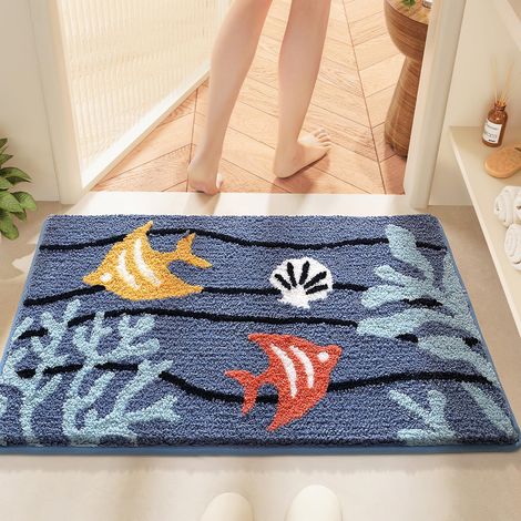 Tapis de bain amusant en polaire à motif de coquillages – Lavable en machine – Séchage rapide – Antidérapant – Décoration d'intérieur pour douche, chambre à coucher, entrée – 50,8 x 78,7 cm (1/5)
