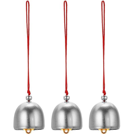 3er Set Windspiel Metall Retro Chinesische Glocken Silber Rot 13cm