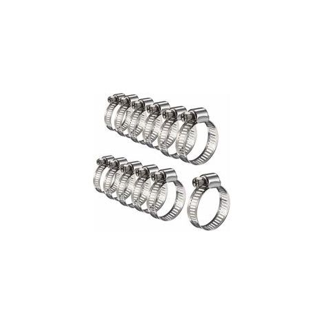 12 Pièces Collier de Serrage Tuyau Ajustable en Acier Inoxydable Tuyau Pinces Clips Fixation (16 - 25 mm)