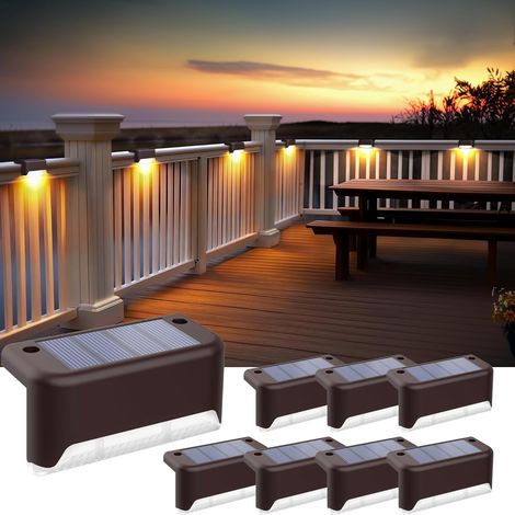 Lampes solaires d'extérieur marron coquille lumière chaude 8 pièces 7,8 2,8 4,7 cm étanche LED acrylique adapté aux marches d'escalier (1/5)