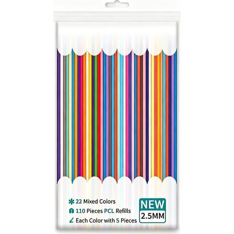 Filament PCL 2.5 mm Recharge pour Stylo 3D Basse Temperature 110 Pieces 22 Couleurs 15 cm Longueur Fil 3D Pen Accessoire Impression Sans Odeur Non Toxique Anti Bouchage Creation Artistique (1/5)