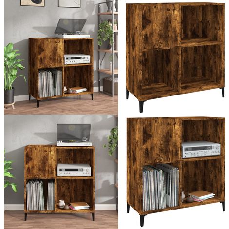 Armoire à disques chêne fumé 84,5x38x89 cm bois d'ingénierie - Meuble À Disques - Armoire À Vinyle - Rangement Disque Vinyle - Étagère Musique - Support Tourni Table - Home & Living (1/5)