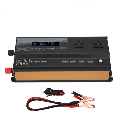 Jeffergarden Onduleur de voiture 6000W 12V-110V, chargeur 4 USB avec lumière colorée LED, convertisseur d'onde sinusodale modifiée, prise US (1/5)