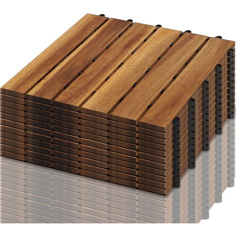 Wolketon 11x Holzfliesen 30x30cm Akazienholz Balkonfliesen. Perfekt fliese für Deck Garten Balkon Terrasse(6 Latten 1 m²)