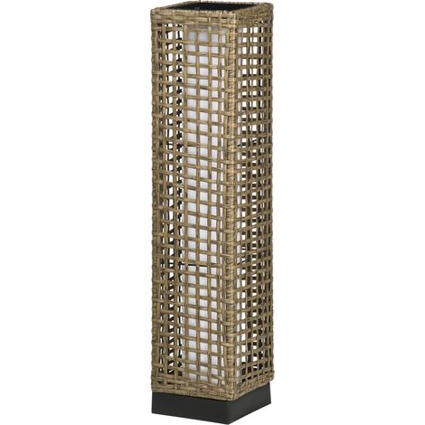 Lampada Solare da Giardino con Pannello di Ricarica 15,5x15,5x69 cm in Acciaio e Rattan Nero e Marrone