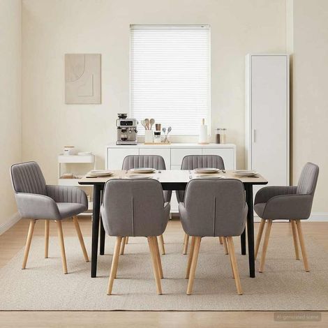 Lot de 6 chaises de salle à manger en tissu taupe avec accoudoirs 56,5 x 50 x 87,5 cm - PANGIVO (1/5)