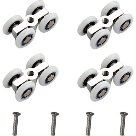 Lot de 4 roulettes pour porte de douche coulissante, roulements à billes métalliques pour rail de porte coulissante, glissement silencieux, convient pour la douche, la cuisine, les baies vitrée