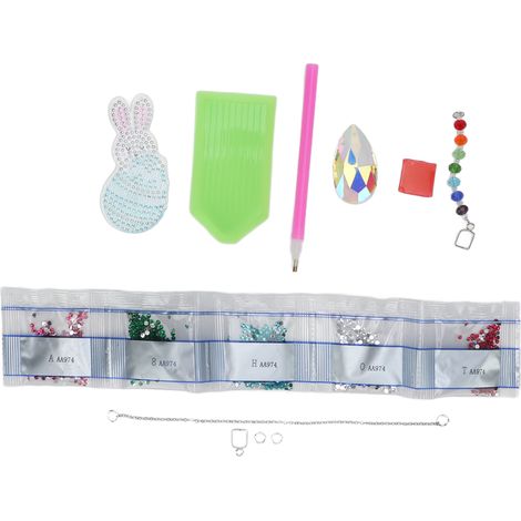 Lot pendentif lapin peinture strass rotatif coloré chaîne métallique PVC kit DIY décoration maison (1/5)