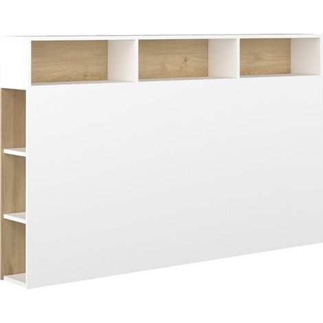 Vente-Unique – Tête de lit avec rangements – 160 cm – Blanc mélaminé – 9 niches de rangement – Éco-responsable fabriqué en Europe (1/4)