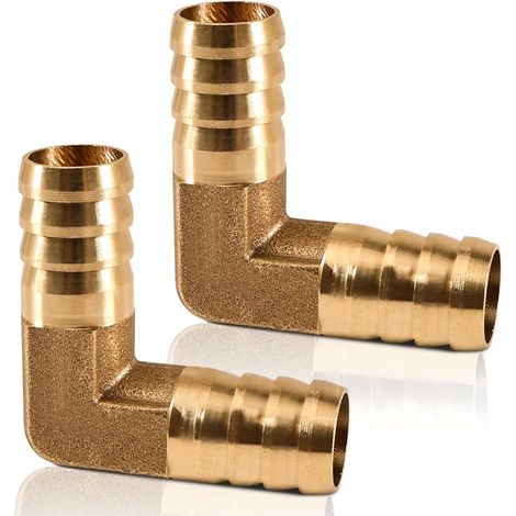 Lot de 2 barbels de 19 mm pour connecteur de tuyau coudé en laiton L Raccord coudé à 90° en laiton de 19 mm - 2 voies en forme de L - Pour eau, huile, air, carburant (1/5)