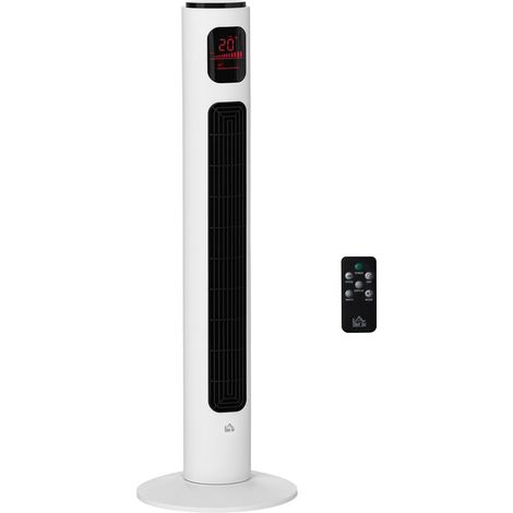 Ventilador de torre silencioso, 45 W – 3 modos, 3 velocidades – Mando a distancia – Oscilación de 70° – Temporizador y pantalla LED – 96 cm – Blanco (1/5)