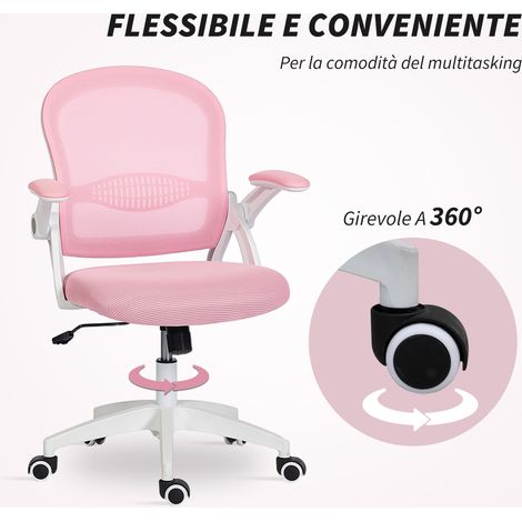 Chaise de travail réglable avec dossier filet et coussin moelleux, 65.5x61.5x88-97.5 cm, rose (1/5)
