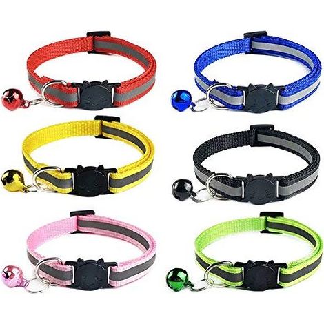 6X Collier Chats Anti Étranglement Chatons Chiots Réglable Réfléchissant avec Clochette et Boucle de Sécurité, Convient à la Plupart des Chats domestiques, 6 pièces