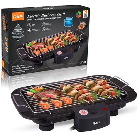 Plaque de cuisson électrique - Grille Teppanyaki - Grill de table - 6 personnes - Thermostat réglable - Idéale pour les fêtes à la maison, le camping et les barbecues d'intérieur - Noire (1/5)