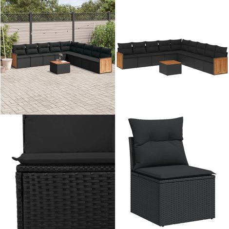 10-tlg. Garten-Sofagarnitur mit Kissen Schwarz Poly Rattan - Gartenmöbel Set - Rattan Möbel - Outdoor Möbel - Lounge Set - Esstisch - Home & Living (1/5)
