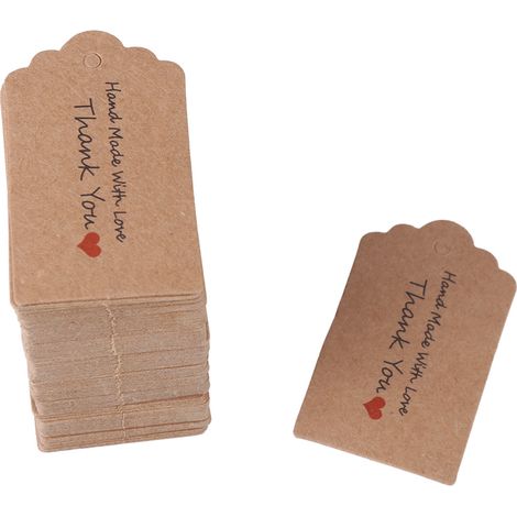 Lot de 100 étiquettes artisanales marron pour mariage, cadeau invité, dessert, vêtements, bijoux, prix 3 (1/5)