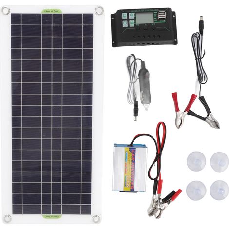 Kit de panneau solaire 12V à 220V 30W avec onduleur 220W et chargeur de batterie 30A pour camping et randonnée