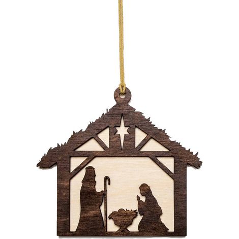 Nativity Scene - Wooden Christmas Ornament - Indoor Religious Tree Decoration - 9 x 10 cm - Beige Brown - 1 Piece (1/5)