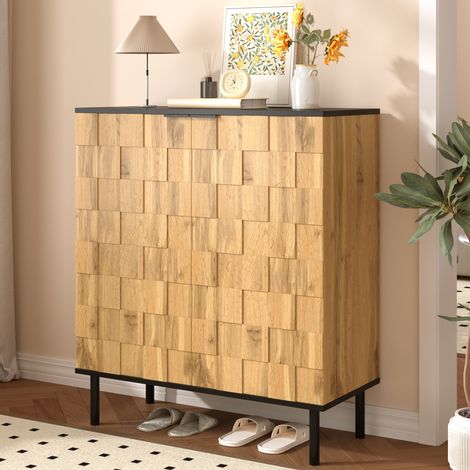 Meuble à chaussures aspect bois 80x35x91.5 cm avec 2 portes, meuble de rangement avec compartiments réglables en hauteur pour entrée (1/5)