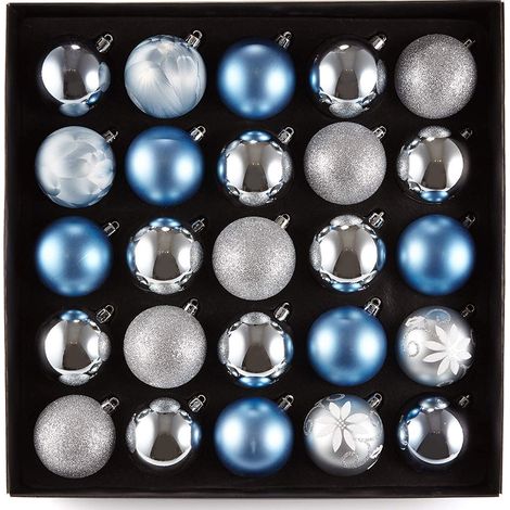 HEITMANN DECO Natale - Set di 25 Palline per Albero di Natale 5,5 cm - Decorazione Natalizia Blu Argento Lucido da Appendere - Palline di plastica per Albero di Natale (1/4)