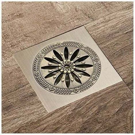 Antique Brass Drain de douche en laiton, Carré Siphon de Sol Anti-odeur Grille Douche pour Salle de Bain Grand Calibre 10 x 10 cm, Accessoires de salle de bain (1/5)