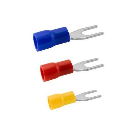 Cosses à fourche pré-isolées 3,7 mm en cuivre PVC rouge, paquet de 100 unités (1/2)