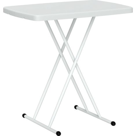 Table d'appoint réglable pliable 76×50×74 cm, blanche, plastique. Charge 50 kg, intérieur/extérieur, balcon/terrasse.