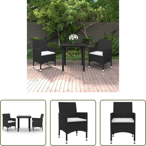 vidaXL Salle à manger extérieure - Ensemble à manger de jardin coussins 3 pcs Résine tressée Verre (1/5)
