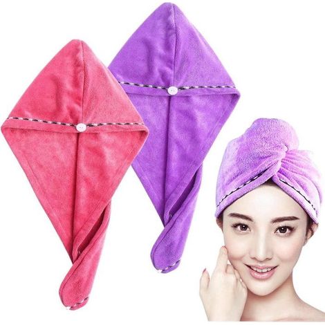 Serviette pour cheveux - Serviette pour cheveux 2 pièces - Serviette pour cheveux - Serviette en microfibre - Séchage rapide - (1/5)