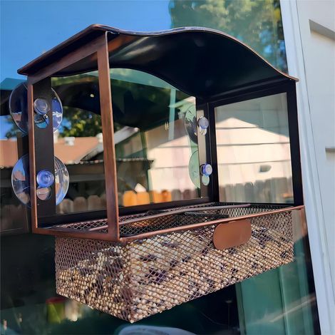 Vogelfutterspender für Fenster mit starken Saugnäpfen, Metall, wetterfest