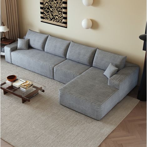 Canapé d'angle modulable 340x175x83 cm en tissu gris, sans montage pour salon FloraGrace (1/5)
