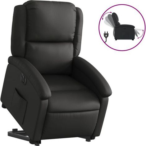 Fauteuil inclinable électrique en cuir véritable noir (1/5)