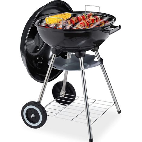 Runder Grill, mit Halterungen und Aschenbecher, tragbar, für Garten und Camping, Holzkohle, schwarz, 40 cm