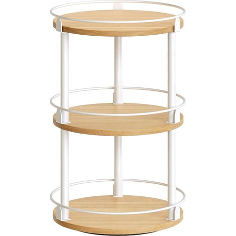 Étagère à Épices, Organisateur Pivotant, Plateau Rond à 3 Niveaux, Plateau à Épices Rotatif, pour comptoir de Cuisine, Table à Manger, Coiffeuse, Bureau, Blanc et Couleur Bois XSR23WN (1/5)