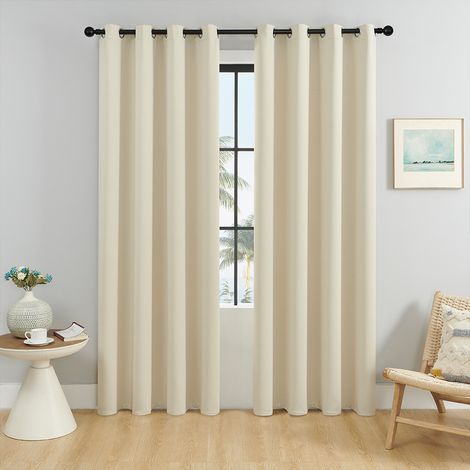 Rideau Occultant - 132 X 214 Cm - Beige - 100% Polyester - Isolation Thermique - Oeillets - Pour Salon Chambre - 1 Panneau (1/5)