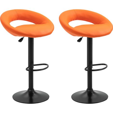Juego de 2 taburetes de bar VEGAS NARANJAS - Carga m�xima: 120 kg - PU sint�tico - Base de metal - Altura ajustable 85-105 cm (1/3)