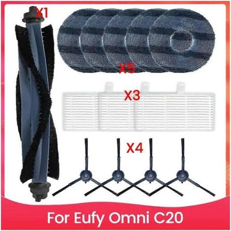 Kit d'accessoires de rechange pour aspirateur robot Eufy Omni C20 : brosse principale latérale, filtre HEPA, serpillière. (1/5)