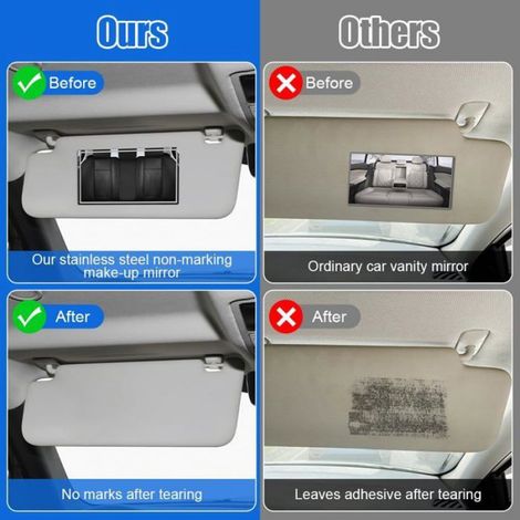 Miroir de courtoisie - 2 Pièces - Acier Inoxydable - Adhésif HD - Pour Pare-soleil Voiture et Salle de Bain - 110 MIROIR ELECTRIQUE (1/5)