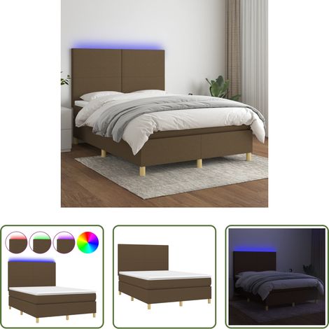 vidaXL LED-Streifen - Boxspringbett mit Matratze & LED Dunkelbraun 140x200 cm Stoff (1/5)