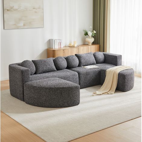 Sofá cama modular de chenilla negra, sin montaje, 292 x 165 x 68 cm, REDOM (1/5)
