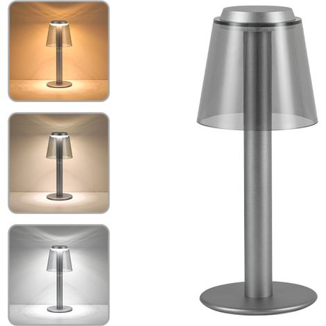 Lampe de table en forme de champignon, rechargeable, commande tactile, 3 températures de couleur, intensité variable en continu, lampe décorative portable, idéale pour les salons et les bureaux (argen (1/5)
