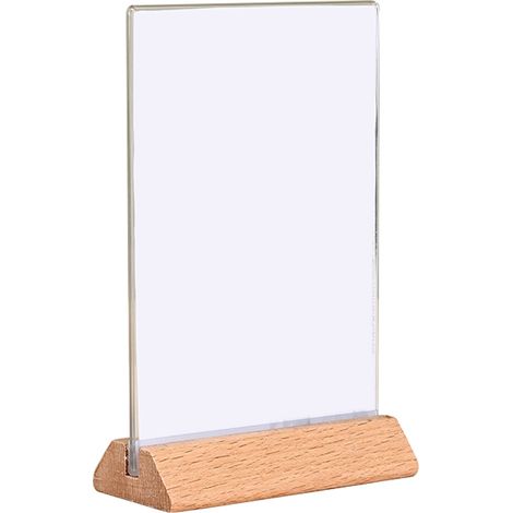 Panneau de table en acrylique type T, support en bois de hêtre, carte de présentation de bureau, carte repas, carte de prix, format A4, bois massif (1/5)