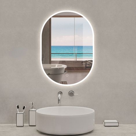 Acezanble Miroir lumineux ovale 50 x 70cm, 3 couleurs + dimmable + anti-buée + mémoire, miroir salle de bain led
