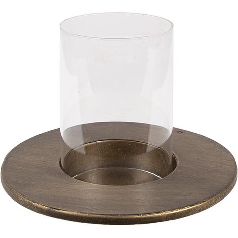 Lanterne Photophore Bougeoir Rond en Verre et Socle en Fer Cuivré Vintage 18 x 13 cm - PANGIVO (1/2)
