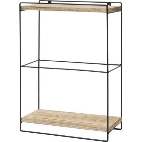 Etagère murale HWC-K77 - étagère suspendue Etagère de cuisine - bois massif métal industriel 2 étagères 50x35x17cm - naturel (1/5)