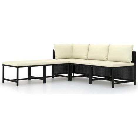 INLIFE Salon de jardin 5 pcs avec coussins Noir Résine tressée (1/5)