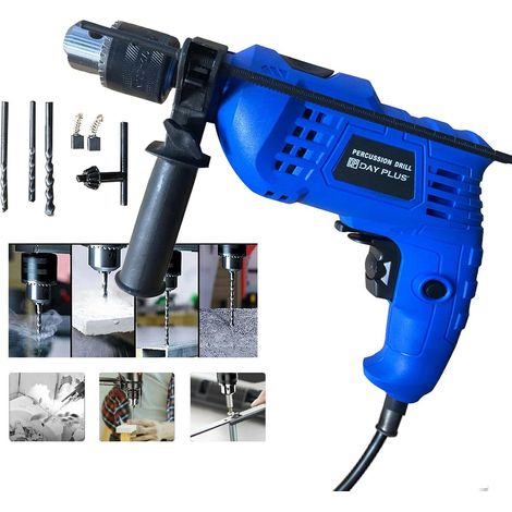 Jeu de perceuses électriques, perceuse à percussion, vitesse variable de 3000 tr / min, marteau rotatif professionnel, avec mandrin métallique de 13 mm, jauge de profondeur, forets de 5, 6, 8 mm (1/5)