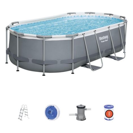 Bestway Power Steel 56620 piscina fuori terra ovale 427x250x100 cm colore grigio scuro (1/5)